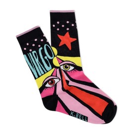 K. Bell Women's Fun Astrology Horoscope Novelty Crew Socks, Virgo (Black), Shoe Size: 4-10