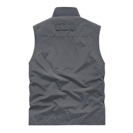 ROAMUNCH Men's Outdoor Utility Vest, Navy Blue, Multiple Zippered Pockets, Stand Collar (US, Alpha, Medium, Regular, Regular, Grey)