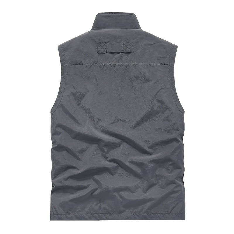 ROAMUNCH Men's Outdoor Utility Vest, Navy Blue, Multiple Zippered Pockets,