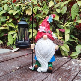 Yardancer Solar Gnome Garden Statues Outdoor Décor with Lantern- Gnome Figurines Solar LED Light Lawn Ornaments - Yard Decorations for Patio, Balcony, Backyard -Unique House Warming Gifts for Mom