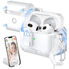 MHYALUDO for AirPods 3rd Generation Case Cover, Compatible with Magsafe, Magnetic Automatic Lock, Charging Port Dust-Proof & Stand Design with Cleaning Kit, White