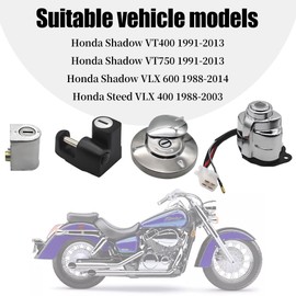 CADICATV Ignition Switch Key Gas Tank Cap Helmet Steering Lock Key Set Fits for Honda Shadow VT400 VT750 1991-2013 VLX600 1988-2014 Steed VLX 400 1988-2003