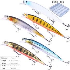 LUCKYMEOW Minnow Lures,Fishing Lures for Bass,Fishing Tackle CrankBait Bass,Hard Bait Swimbait Fishing Lure,Topwater Lures for Bass Freshwater/Saltwater Artificial Lures (J:5.51in/0.64oz/5pcs)
