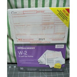 Office Depot W-2 Inkjet/Laser Tax Forms 2019 Taxes 2-Up 6-Part 50-PK Staples W2