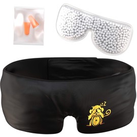 Sleep Monkey Luxury 100% Silk Sleep Mask with Cooling Gel Inserts & Ear Plug Kit - Enhance Premium Silk Quality - Works for Back, Side, & Front Sleep Positions - 100% Blackout with Dry Eye Protection