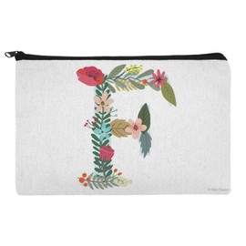 Letter F Floral Monogram Initial Makeup Cosmetic Bag Organizer Pouch