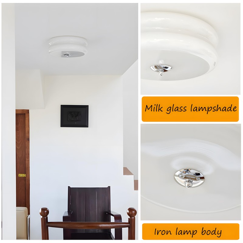 Bofea-Nordic Bedroom Circular Lamp Ceiling, Milk White Glass LED Round