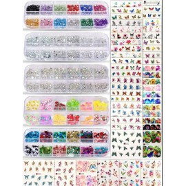 Decoración De Uñas Strass para uñas, 3 Cajas Strass 48 pegatinas 2 cajas Parches