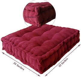 Floor Pillow 25x25 Inch, Square Meditation Cushion Floor Seating for Adults, Oversized Tufted seat Cushion Reading Nook for Kids, Yoga Meditation Pillow for Sitting on Floor Maroon