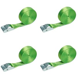 LOADCARE Set of 4 Tie Down Straps with Clamping Lock, Fastening Strap, Quick Release Strap, 25 mm Wide, Clamping Lock Strap, One-Piece Lashing Strap, 350 daN (Neon Green, 4 m)