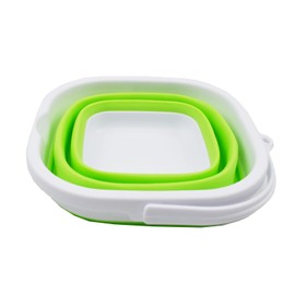 SAMMART 2.6L (0.68 Gallon) Super Mini Sqare Collapsible Plastic Bucket - Foldable Square Tub - Portable Fishing Water Pail - Space Saving Outdoor Waterpot (White/Grass Green)