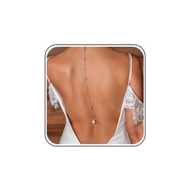 Gold Back Necklace For Backless Dress Silver CZ Bridal Background Necklace Choker Rhinestone Drop Brides Back Chain Necklace Crystal Body Wedding Necklace Long Drop Y Lariat Women, Zinc