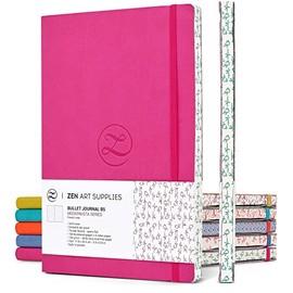 Cute Large B5 Dot Journal - Enjoy Bullet Journaling with a Soft Cover 7x10-inch, Non-Bleed Thick 120gsm Paper, Dotted Journal in Pink, Japanese Edge Motif, Faux Leather Lay Flat Dot Notebook - ZenART