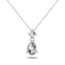 B. BRILLIANT Sterling Silver Light Aqumarine & White Topaz 9x7mm Teardrop Slide Dangling Necklace for Women