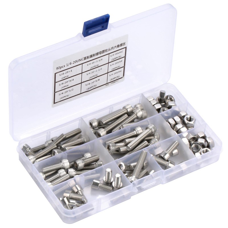 Tissting 90pcs 1/4-20UNC Hex Socket Cap Head Bolts, Stainless Steel