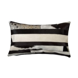 Natural Torino Cowhide Throw Pillows with Poly Insert | Madrid Accent Pillows Handcrafted from 100% Cow Hide, Black/White, 12 in x 20 in