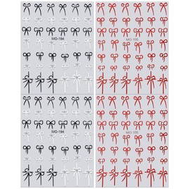 5D Crystal Diamond Bow Nail Art Stickers for Designs - Bowknot Decals for Art Supplies in Black, White, Red - Shiny Rhinestones Bows Decor