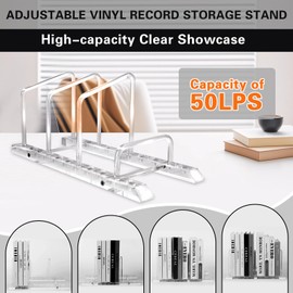 NVAAV Acrylic Vinyl Record Storage Holder – Holds 50-75 LP Albums, Sturdy Disc Organizer and Acrylic Holder Stand, Easy Assembly for Vinyl Record Display