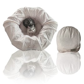 PetLike Cat Tunnel with Cat Bed for Indoor Cats, Pop Up Bed Tunnel Toys, Cat Donut Bed Toys for Small Medium Large Cat (Beige)