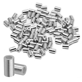 Piutouyar Aluminum Crimping Loop Sleeve, 3/64 inch (1.2mm) Wire Rope Stop Sleeve, Cable Ferrule,Wire Rope Crimping Sleeve(100 Pcs)