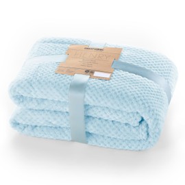 DecoKing Henry Cuddly Blanket, Soft, Fleece Microfibre Bedspread in Scandinavian Style, Light Blue, 70 x 150 cm