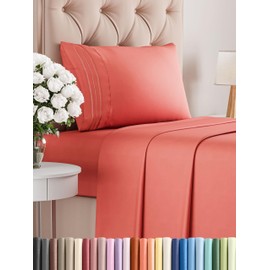 CGK Unlimited Twin XL Size 3 Piece Sheet Set - Comfy Breathable & Cooling Bed Sheets Set - Hotel Luxury Bedding for Women, Men, Kids & Teens - Deep Pockets, Easy-Fit, Super Soft & Wrinkle Free - Oeko-Tex - Coral
