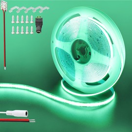Clearhill 12V COB 480LED Strip Lights,16.4FT/5M（No Power Supply）,Green,480LEDs/M,with 5521DC Female Connectors,8mm Width,CRI90,Electroplated Double-Sided Panel,IP20,for Indoor Decoration