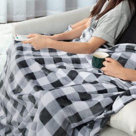 MACEVIA Flannel Fleece Throw Blanket for Couch Buffalo Plaid Blanket Fuzzy Cozy Comfy Super Soft Fluffy Plush Blanket for Bed Sofa 260GSM (Gray White Checker,50x60inches)
