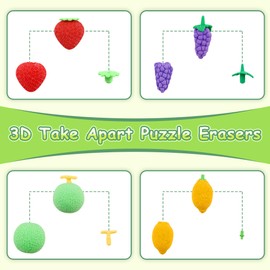 30 pcs Fruit Erasers for Kids Desk Pet Classroom Prizes,3D Take Apart Pencil Erasers Cute Puzzle Erasers for Kids Class Treasure Box,Game Rewards,Party Favors