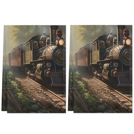 Deepwoods Vintage Train Kitchen Towels Dishcloth Cloth Tea Towel Soft Absorbent Kitchen Hand Towels 18 * 28 Inch Two Pack for Kitchen Farmhouse Bathroom Hotel Dish Cloths Decor