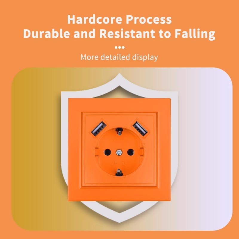 Wall Socket with USB Flush-Mounted Plug, 2 USB Sockets, Wall