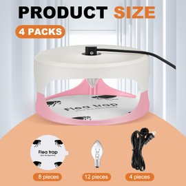 Qualirey 4 Pieces Flea Traps with 8 Sticky Disc 12 Bulbs 4 Electric Wires Flea Traps for Inside Your Home Safe Flea Light Trap for Indoor Safe to Pets (Round Flea Trap,Pink, White)