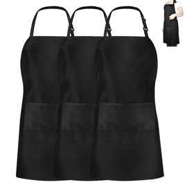 DDUP Kitchen Apron, Adjustable Kitchen Chef Aprons with 2 Pockets, Women Men Aprons for Home Kitchen, Restaurant, Coffee House, Baking Gardening BBQ, Professional Apron (Black) (Black-Pack of 3)
