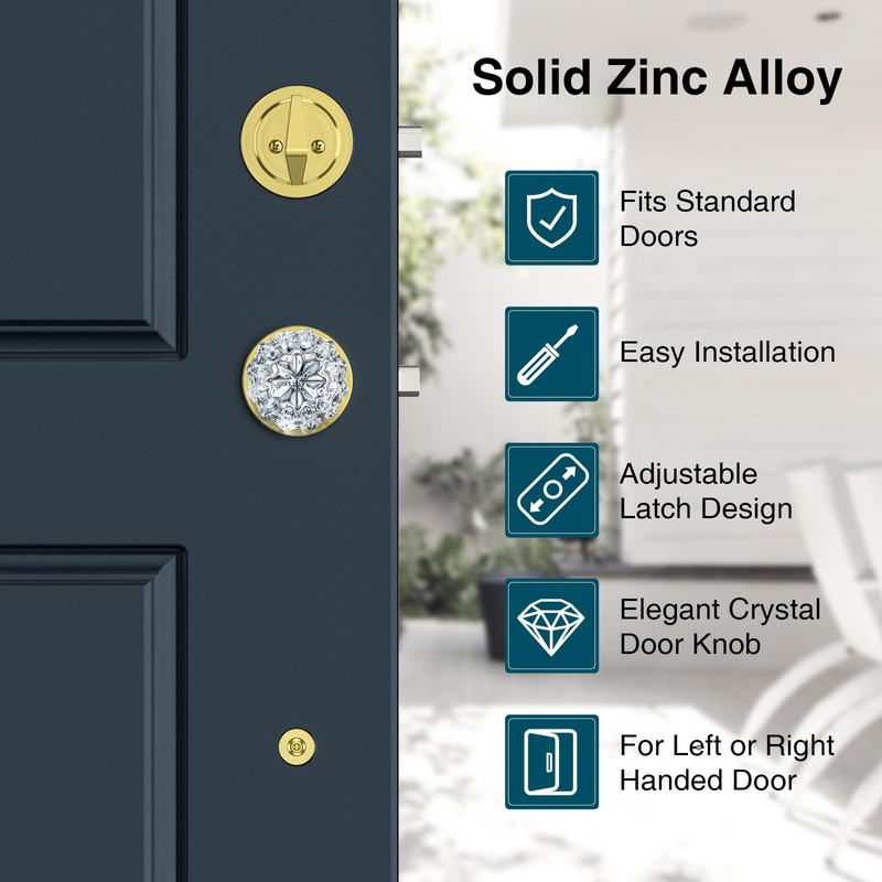 Calzibeno Satin Brass Front Door Handle and Deadbolt Set, Front