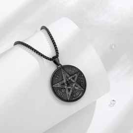 EUDORA Harmony Ball Tetragrammaton Pentagram Necklace for Men Women, Black Plated Sterling Silver Energy Amulet Pendant God Star Guardian Pentacle Jewellry Gift, 55cm