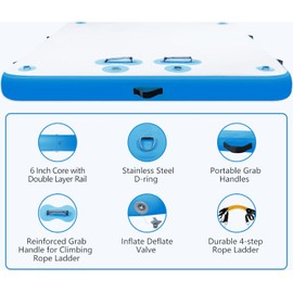 TONKOUM 8ft x 6 ft Floating Dock Water Platform, Multi-People Inflatable Water Mat Swim Docks, Inflatable Dock Raft for Lake/Boat/Island/Pool