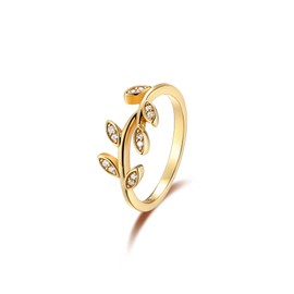 SILBERTALE Olive Leaf Ring Gold Cubic Zirconia Branches Leaf Rings Silver Rings 925 Women's Ring Finger Rings Promise Rings Size 49-62