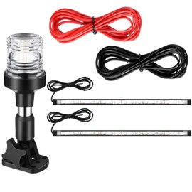 Rossesay White LED Boat Stern Light with 2 Pcs 8.2ft Extra Cables All Round 12-24v, and 2 Pcs Navigation Lights LED Anchor for Boats Red and Green Running Marine(6 Inch)