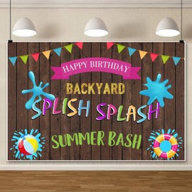 Leowefowa Splish Splash Birthday Party Decorations 10x8ft Summer Pool Party Sign Summer Bash Backyard Pool Party Decorations Wood Pennant Photography Background Pool Party Banner Props