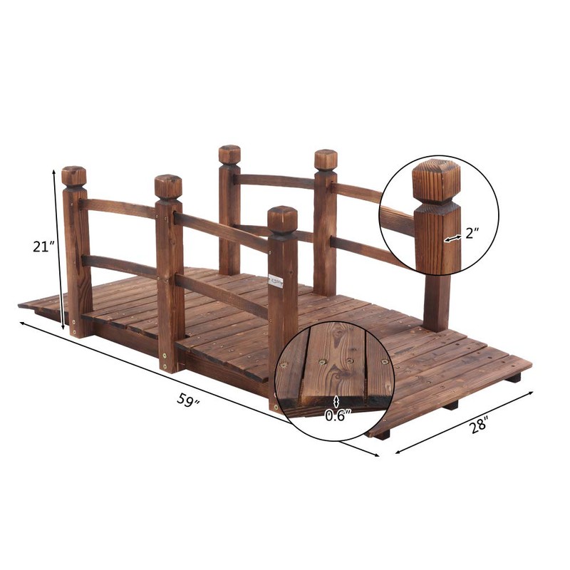 VINGLI 5 ft Garden Bridge, Classic Wooden Arch with Safety