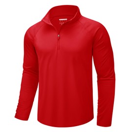 CRYSULLY Men's UPF 50+ Sun Shirts 1/4 Zip Long Sleeve SPF UV Protection Quick Dry Quarter Zip Golf Shirts Tomato Red S