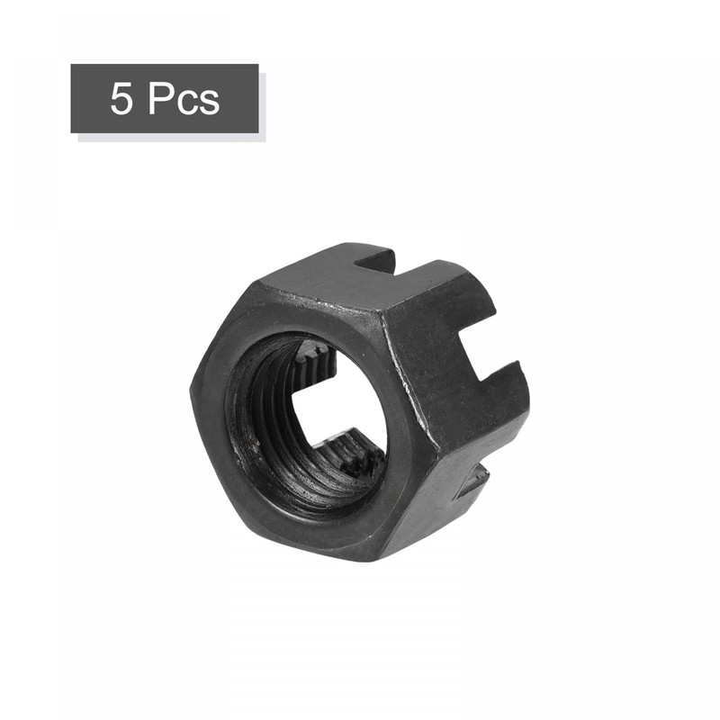 sourcing map M14x1.5mm Hexagon Slotted Nut, Grade 4.8 Carbon Steel
