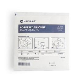 HALYARD Multi-Layer Bordered Silicone Foam Wound Dressing Sacral Bandage Gentle Adhesive Superabsorbent Core Conformable & Breathable Water Resistant Protective Film Backing, 7 Inches x 6.5 Inches