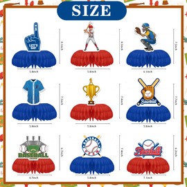 Talorine Baseball Honeycomb Centerpieces Party Decorations, Baseball Table Decoration Toppers for Kids Boys, Baseball Blue and White Birthday Baby Shower Party Supplies