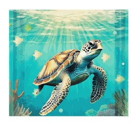Nautical Beach Ocean Theme Underwater Turtle Wall Art Decal Modern Coral and Sea Fish Store Wall Sticker Vinyl Mural Decals Quotes for Bedroom Family Refrigerator Home Decorations 18in