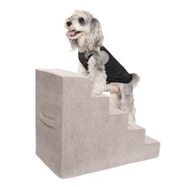 MEWANG Dog Stairs for Small & Medium Dogs and Old Cats –3/4/ 5 Steps High-Density Foam Pet Ramp for Bed & Couch, Non-Slip, Washable Cover, Grey (Square Corner, 5 Steps: 29.92''×22.83''×15.75'', 2)