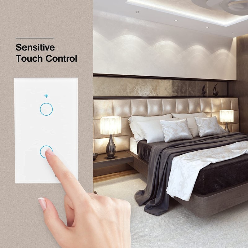 Smartyuns WiFi Smart Wall Light Switch - White, Tempered Glass