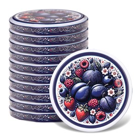 KADAX Screw Lid fi66 mm, Replacement Lid Set Made of Metal, Preserving Lids Suitable for 200 ml and 315 ml Jars, Twist-Off Lid with 4 Locking Teeth, Lids (Summer Fruit, Pack of 10)