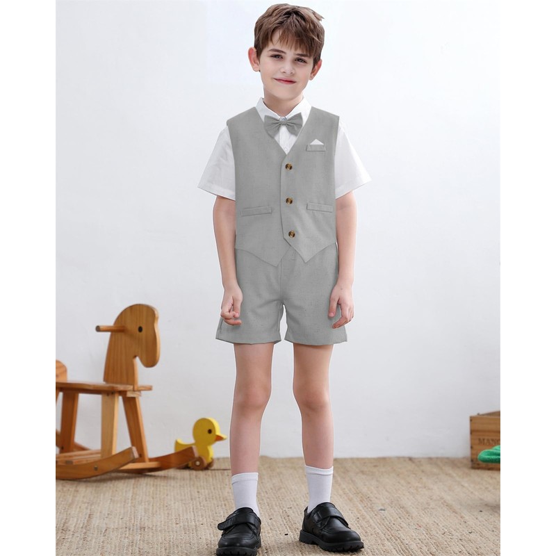 SANGTREE Boys' Gentleman Bowtie Formal Outfit V Neck Vest Wedding