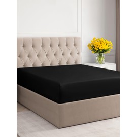 Twin XL Size Fitted Bed Sheet - Hotel Luxury Single Fitted Sheet Only - Fits Mattress Up to 16" - Extra Soft, Wrinkle Free, Breathable Sheet for Women, Men, Kids & Teens - Black Single Fitted Sheet